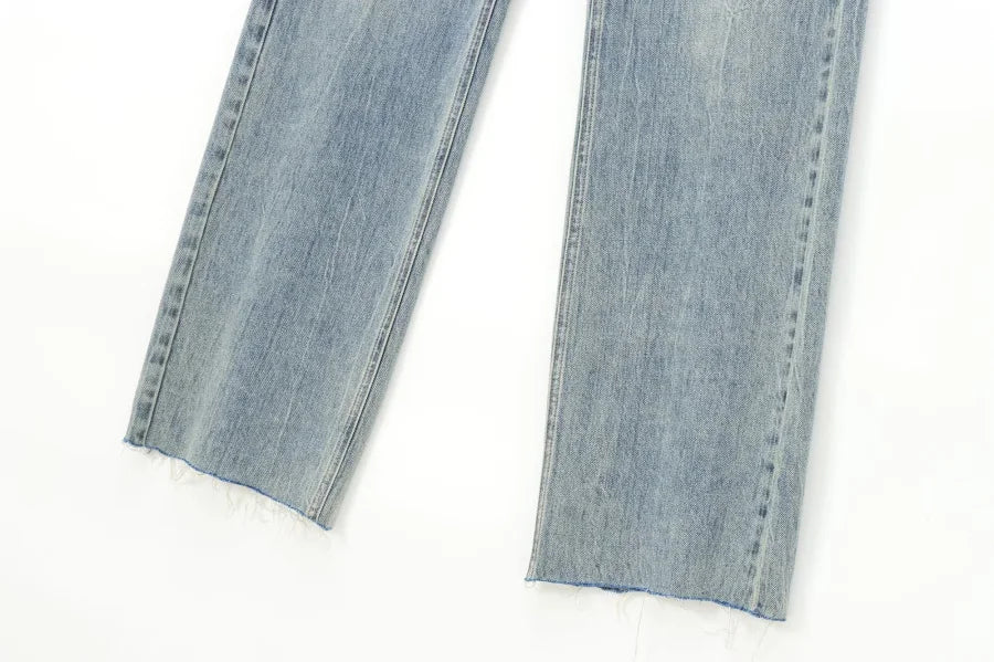 ETJ Wide-leg high-waisted jeans  women's classic everything with five pockets washed soft comfortable ultra-long jeans6045022