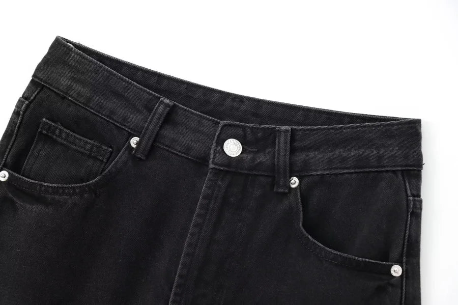 ETJ Wide-leg high-waisted jeans  women's classic everything with five pockets washed soft comfortable ultra-long jeans6045022