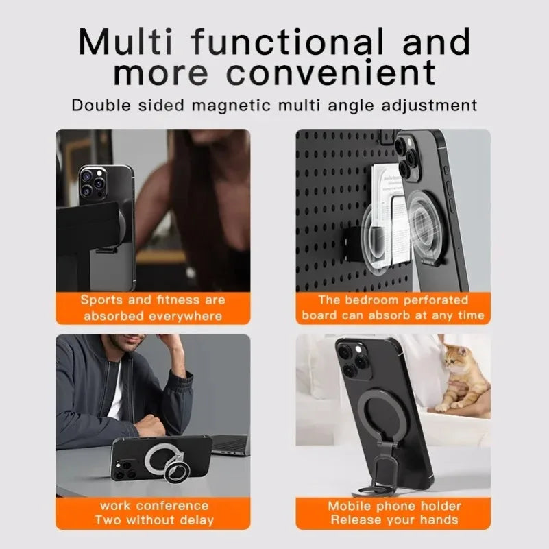 Double-Sided Holder Foldable 360° Rotating Stand with Strong Magnet & Finger Grip Suppor