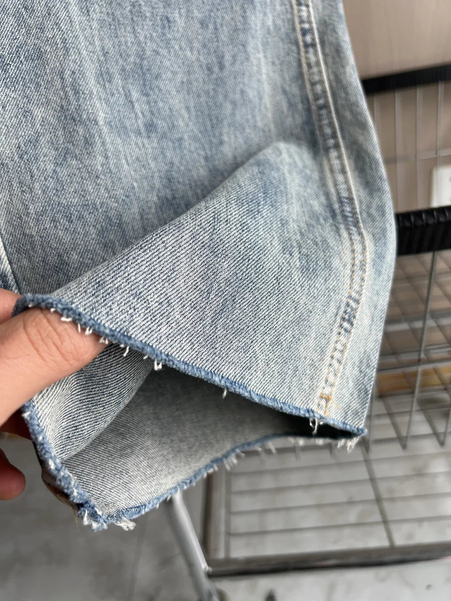 ETJ Wide-leg high-waisted jeans  women's classic everything with five pockets washed soft comfortable ultra-long jeans6045022