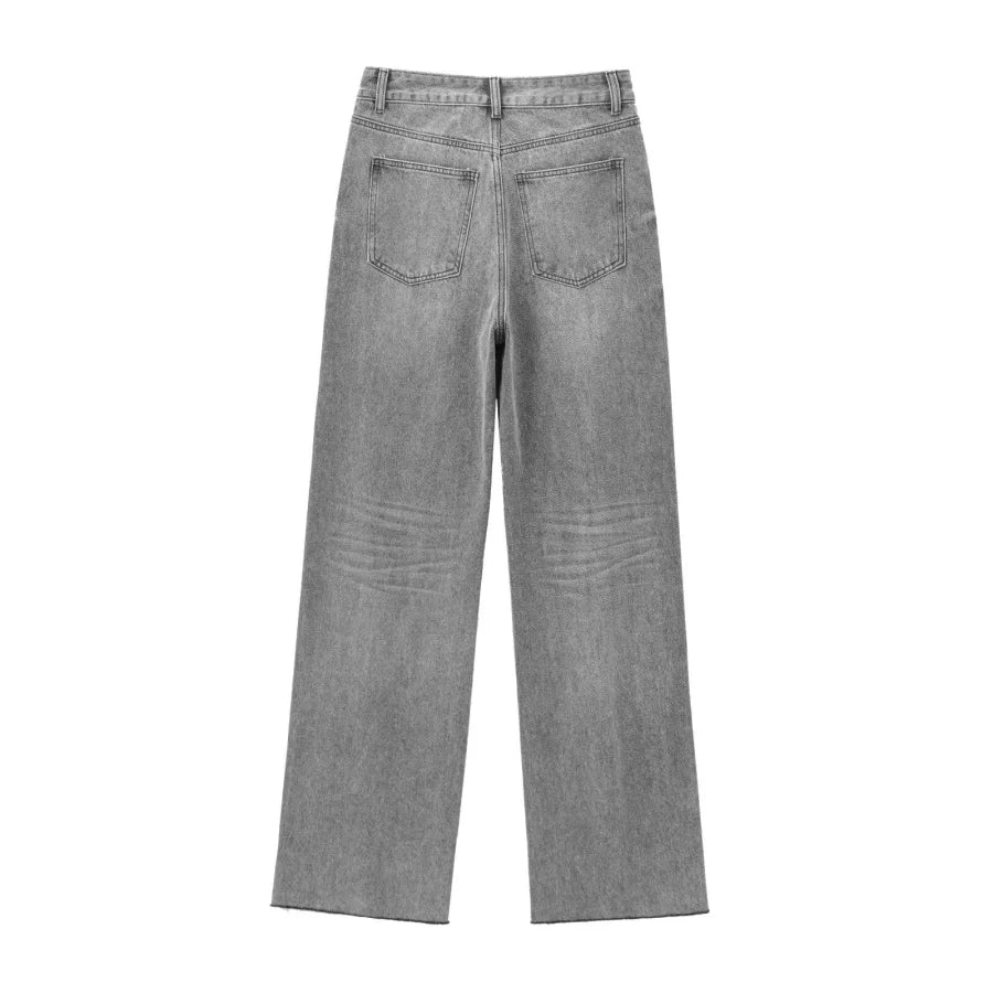 ETJ Wide-leg high-waisted jeans  women's classic everything with five pockets washed soft comfortable ultra-long jeans6045022