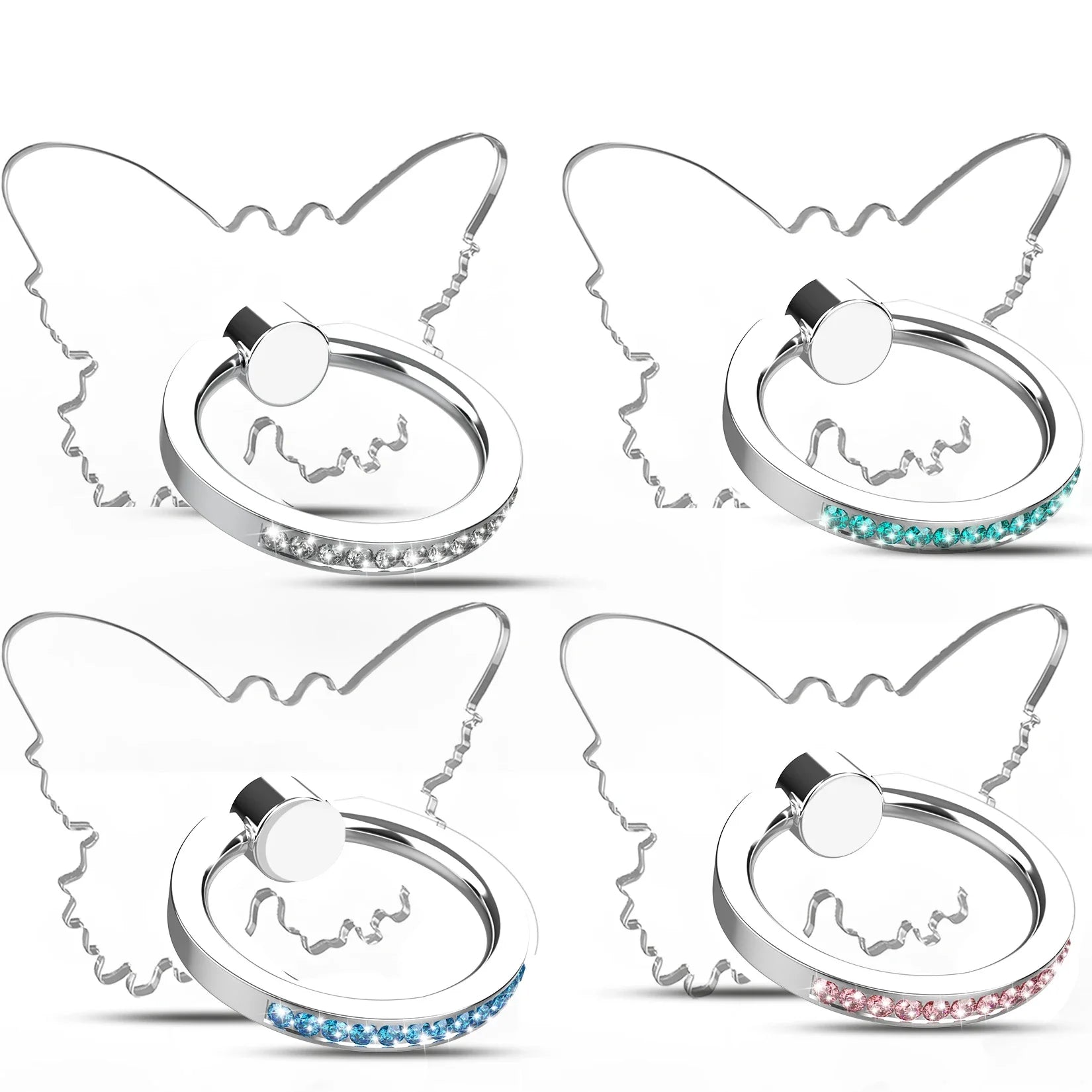 Diamond Cell Phone Ring Holder Stand Transparent Finger Grip Clear 360° Degree Rotation Kickstand Compatible iPhones