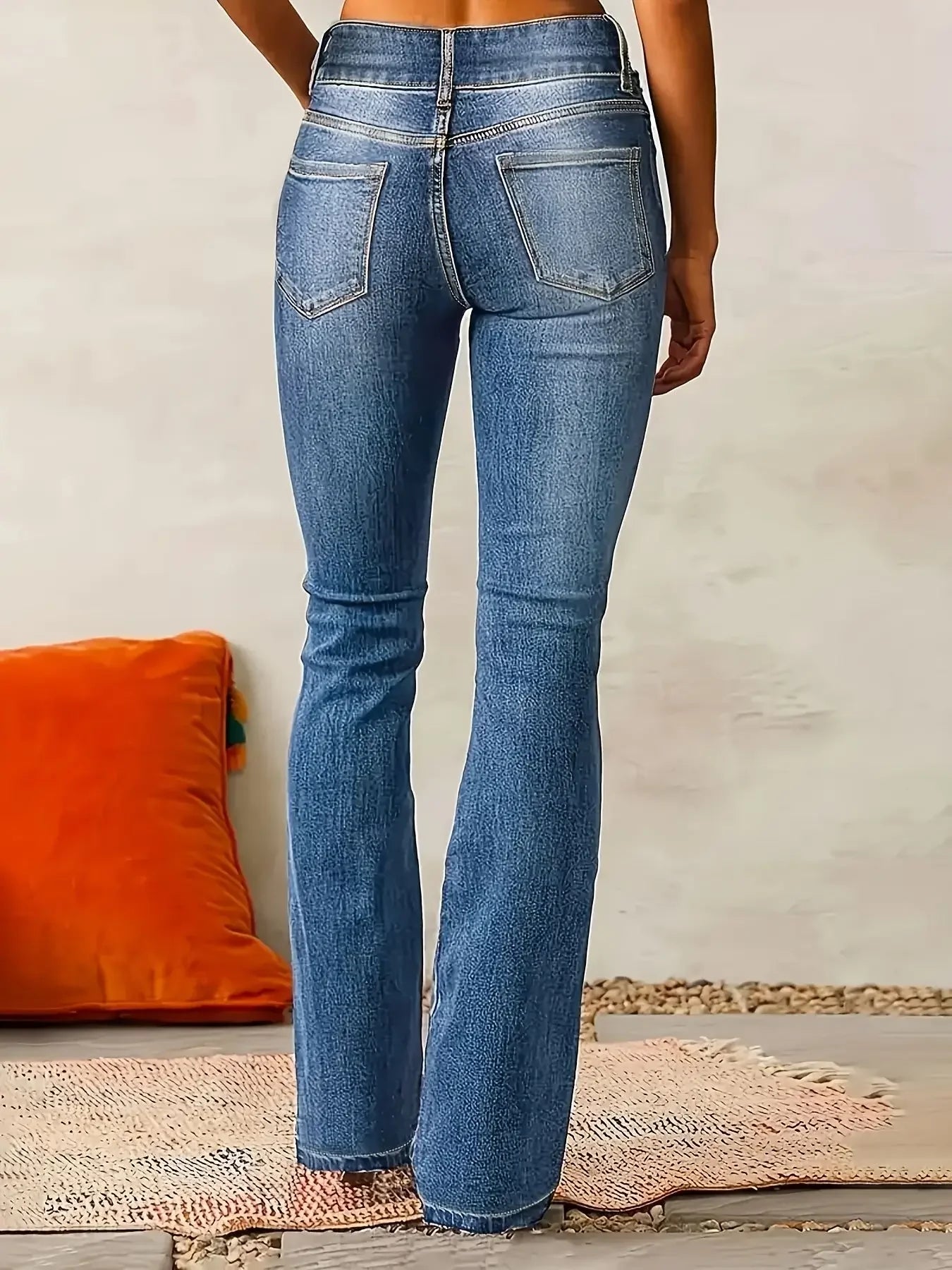 Jeans for Woman Y2k Jeans Blue Stretch Flared Minimalist Vintage Retro High Waist Comfort Daily Wear Fashion Trendy