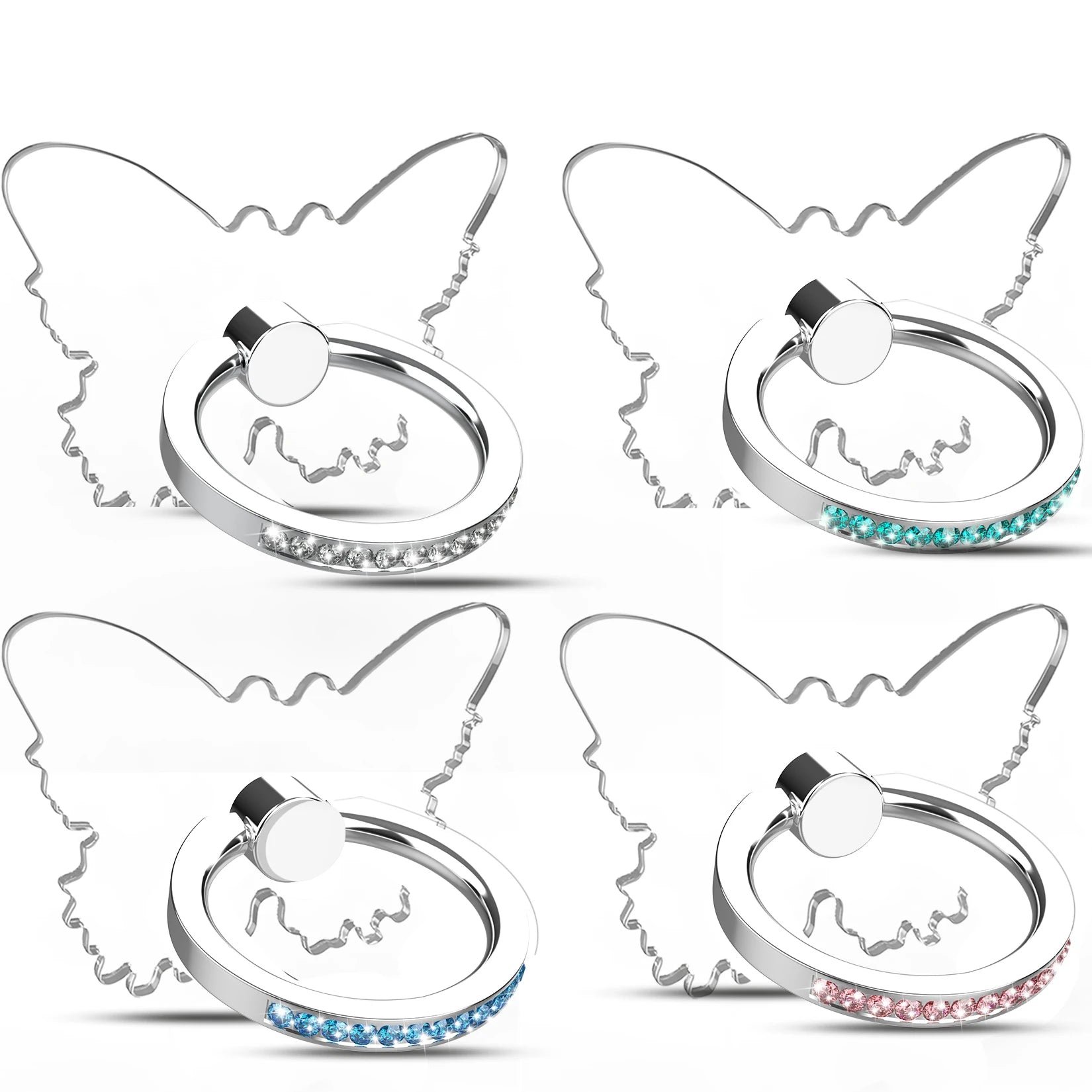 Cell Phone Ring Holder Stand Diamond Transparent Finger Grip Clear 360° Degree Rotation Kickstand Compatible iPhones