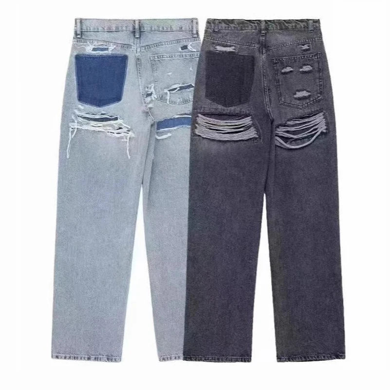 Jeans Women Denim Pant Straight Trousers Wide Leg Long Pants High Waist Y2k Streetwear Casual Mom Jeans Splice Elegant Work