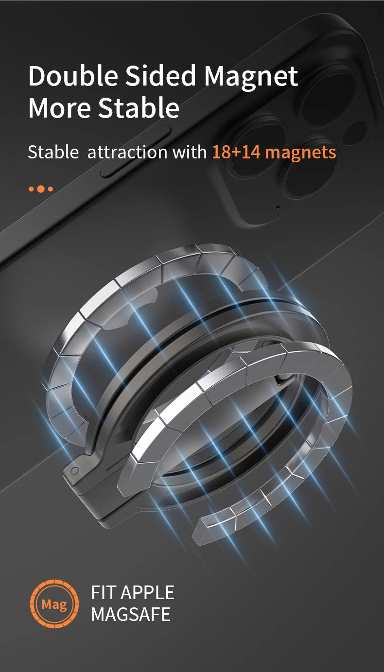 2025 Double Sided MagSafe Phone Stand Magnetic Phone Ring Holder Kickstand Magnet Grip for iPhone 15 16 Android Gym Car Holder