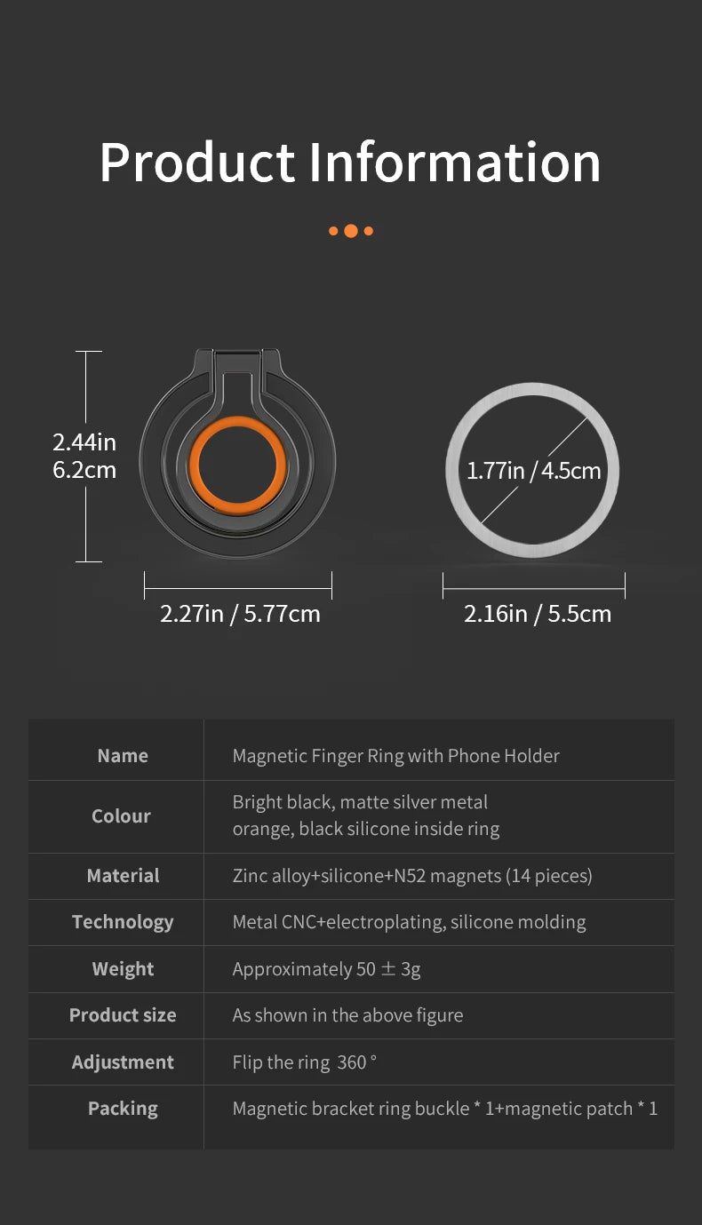 Magnetic Cell Phone Ring Holder Compatible with iPhone 12 13 14 15 Series MagSafe Removable Cell Phone Grip Kickstand