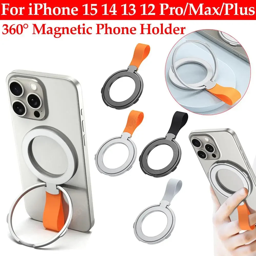 Magnetic Phone Grip Holder with Silicone Finger Loop Strap 360 Rotation Phone Ring Holder for iPhone 15 14 13 12 Pro/Max/Plus