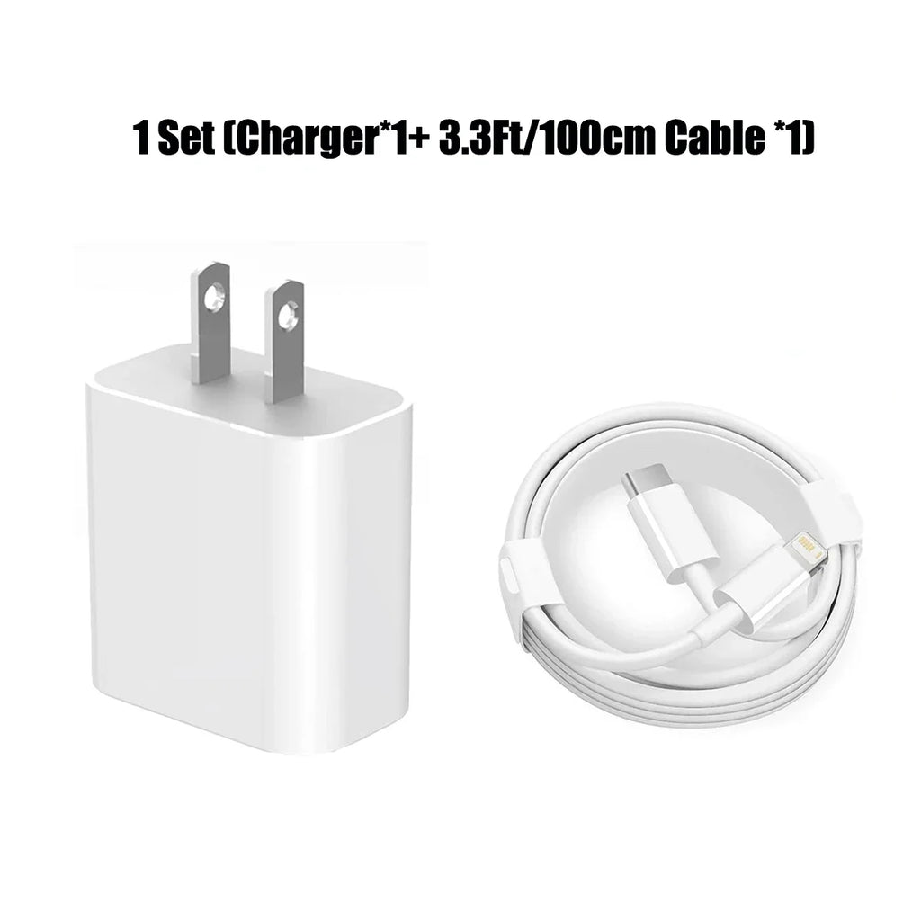 1-3Set 20W US USB C Port Fast Charger For iPhone 14 13 12 11 Pro Max Plus XR Xs 7 8 3.3 Ft USB C Fast Charging Cable Accessories