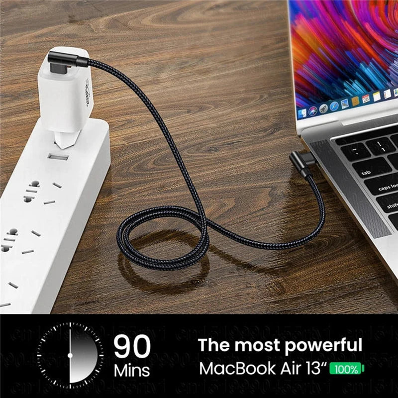 100W Type C USB C Fast Charging Cable 90 Degree Angle For iPad MacBook Pro Xiaomi Redmi Huawei Fast Charging Type-C Data cable