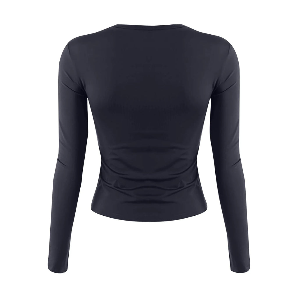 Cotton O Neck Long Sleeve Shirt Women Sexy Cropped Tops 2025 Autumn Black Casual Skinny Slim Basic Woman T Shirts White Clothing
