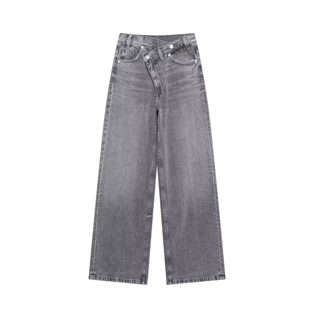 Jeans For Woman New Fashion Asymmetric Design High Waist Wide Leg Trousers Casual Women's Straight Leg Jeans