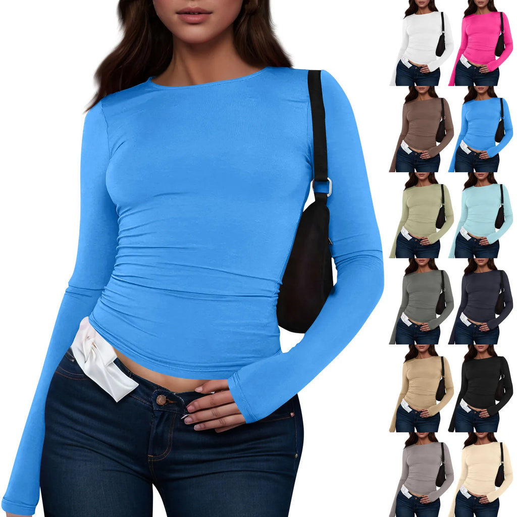Cotton O Neck Long Sleeve Shirt Women Sexy Cropped Tops 2025 Autumn Black Casual Skinny Slim Basic Woman T Shirts White Clothing