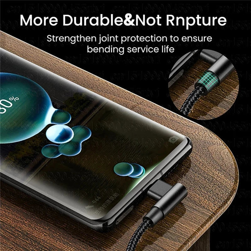 100W Type C USB C Fast Charging Cable 90 Degree Angle For iPad MacBook Pro Xiaomi Redmi Huawei Fast Charging Type-C Data cable