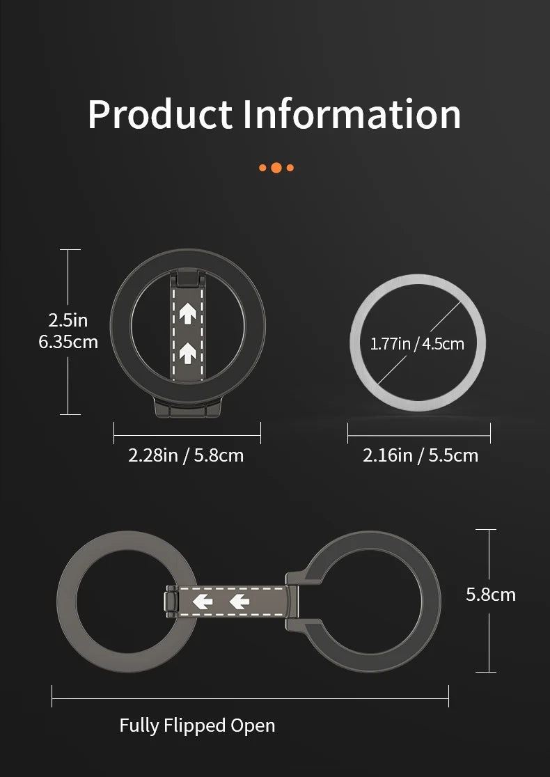 For Double-Sided Magnetic Phone Ring Holder for MagSafe Kickstand Magnet Grip for iPhone 16 15 14 For Huawei Xiaomi Stand Holder
