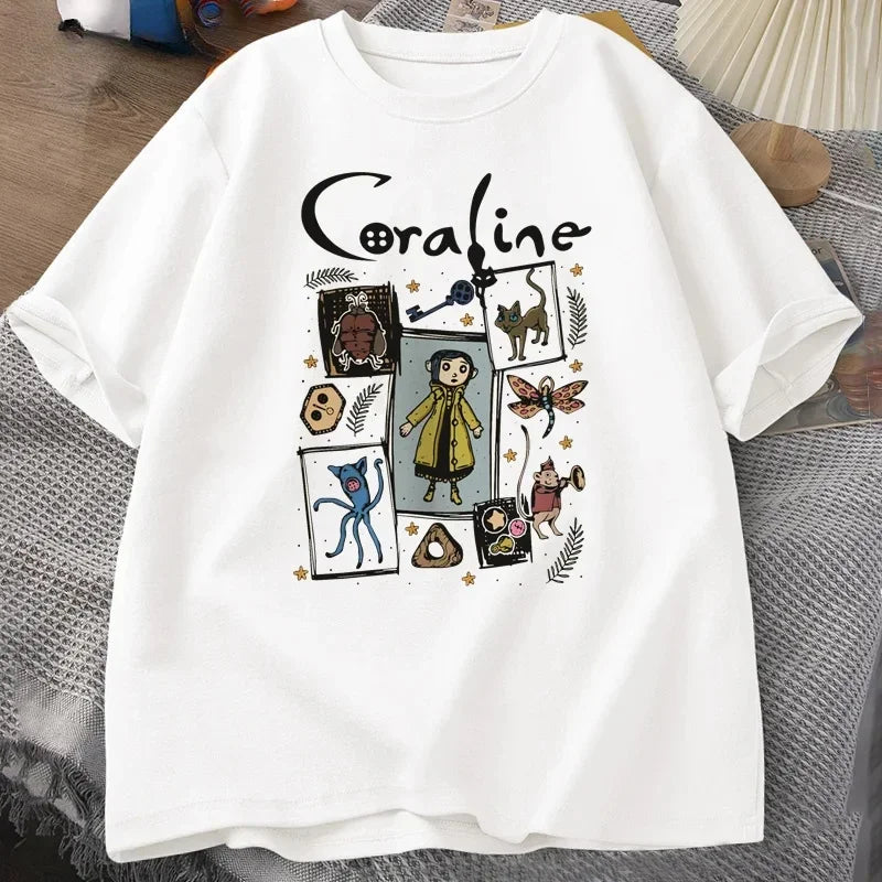 Coraline Halloween T Shirt Women Men Spooky Vintage T-shirt Harajuku Fall Short Sleeve Tshirt Women's Clothing  Graphic T Shirts