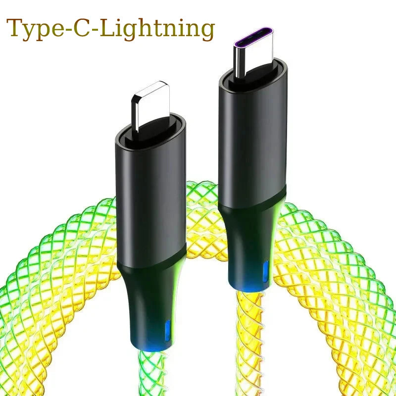 66W Color Light USB C Fast Charging Cable For Xiaomi Huawei Samsung Dual Type-C Phone Charging Data Cord For iPhone 15 Pro Max