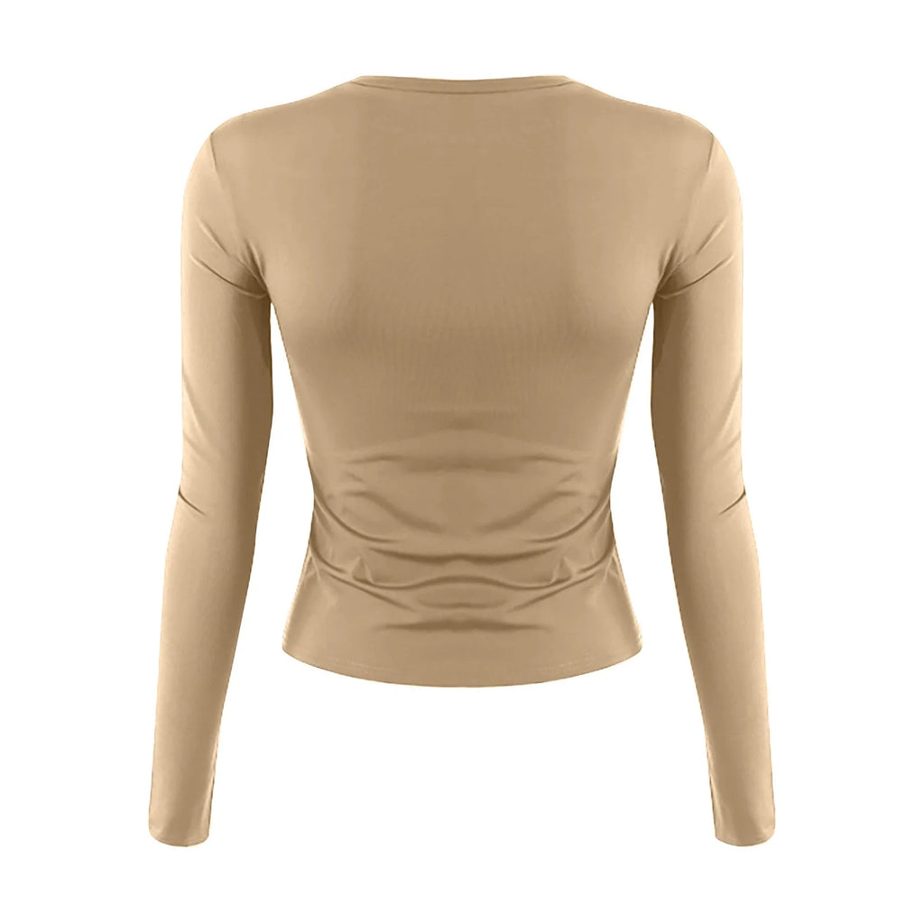 Cotton O Neck Long Sleeve Shirt Women Sexy Cropped Tops 2025 Autumn Black Casual Skinny Slim Basic Woman T Shirts White Clothing