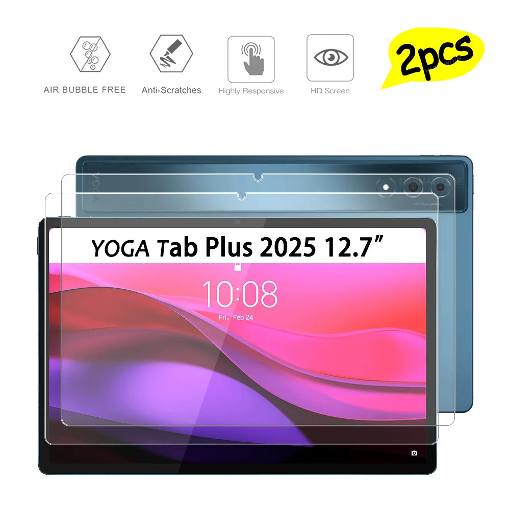 2 Pieces Hard Scratch Proof Film HD Tempered Glass Screen Protector For Lenovo Yoga Tab Plus 12.7 2025 TB-520FU