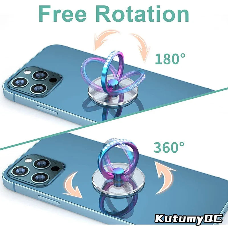 Diamond Cell Phone Ring Holder Stand Transparent Finger Grip Clear 360° Degree Rotation Kickstand Compatible iPhones