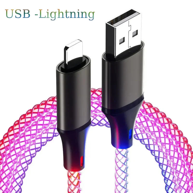 66W Color Light USB C Fast Charging Cable For Xiaomi Huawei Samsung Dual Type-C Phone Charging Data Cord For iPhone 15 Pro Max