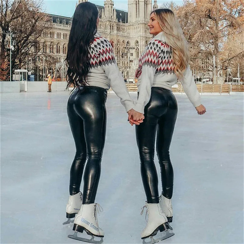 Winter Pu Leather Leggings for Women Warm Leggins Black Velvet Leggins High Waist Leggings Stretchy Skinny Plus SizeLeggings